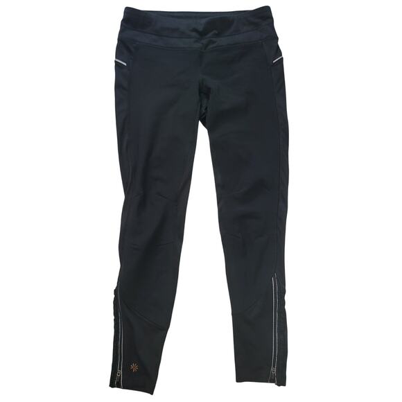 Athleta Size S Black Zip Hem Chatarunga Tights Leggings Activewear Run Tight - Picture 1 of 8